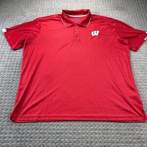 Champion Golf Shirt Wisconsin Badgers Men 2XL Red Embroidered Logo Chest NCAA